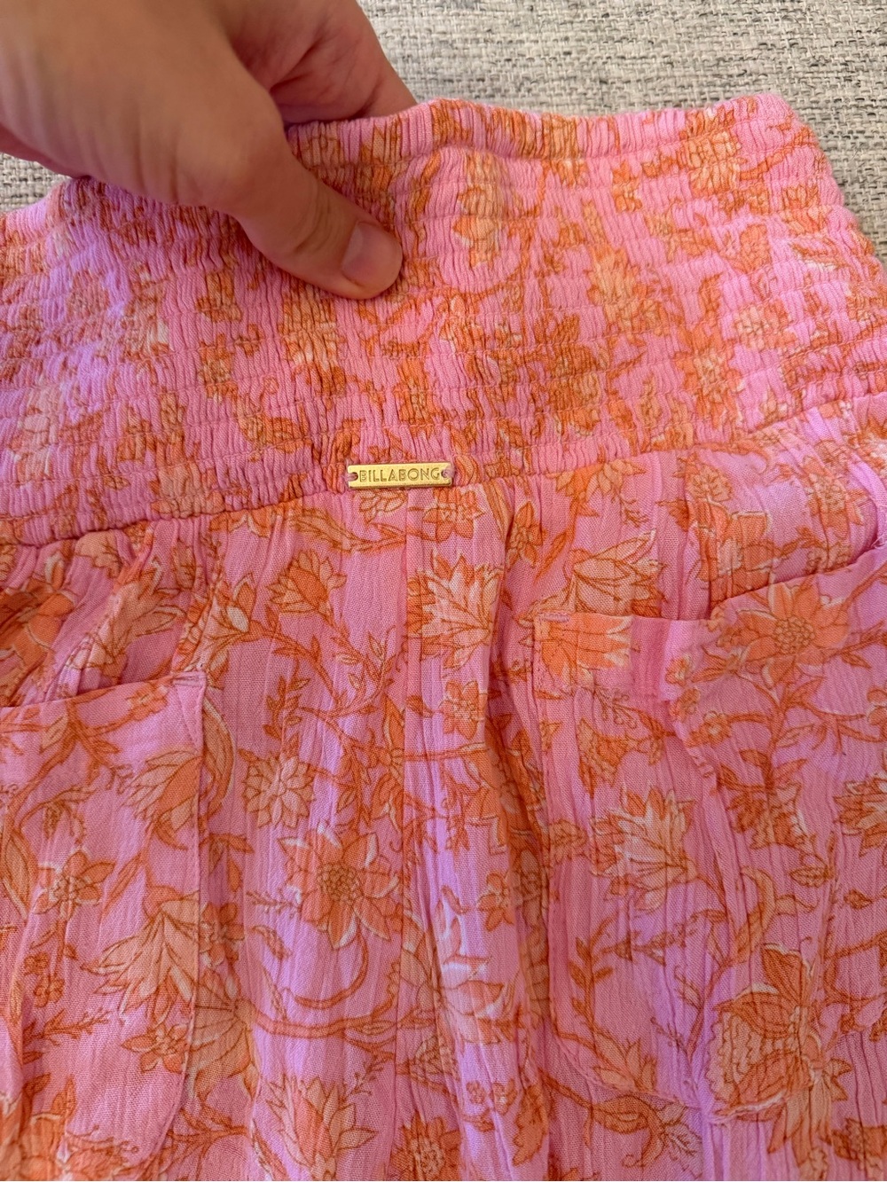 Pink & Orange Floral Smocked Waist Pants